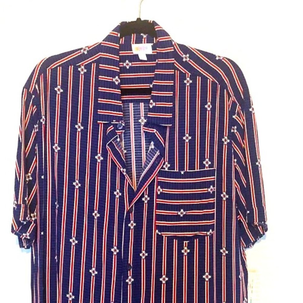Men’s‎ Patriotic 4th July Button Up Dress Shirt 2XL Short Sleeve Stars Stipes